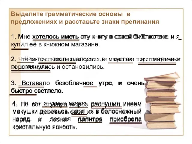 Выделите грамматические основы в предложениях и расставьте знаки препинания 1. Мне хотелось