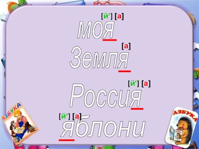 моя Земля Россия яблони [й’] [a] [a] [й’] [a] [й’] [a]