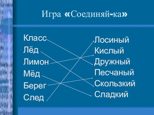 Игра «Соединяй-ка» Класс Лёд Лимон Мёд Берег След Лосиный Кислый Дружный Песчаный Скользкий Сладкий