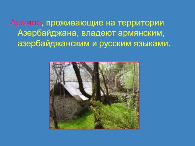 Армяне, проживающие на территории Азербайджана, владеют армянским, азербайджанским и русским языками.