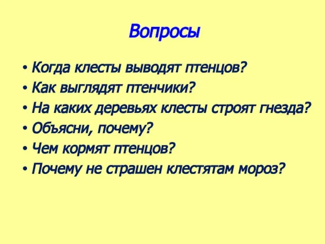 Вопросы Когда клесты выводят птенцов? Как выглядят птенчики? На каких деревьях клесты