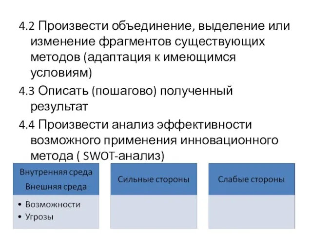 4.2 Произвести объединение, выделение или изменение фрагментов существующих методов (адаптация к имеющимся