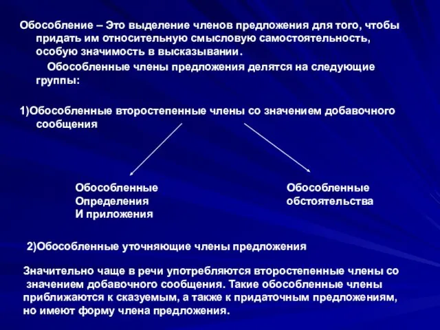 Обособление – Это выделение членов предложения для того, чтобы придать им относительную