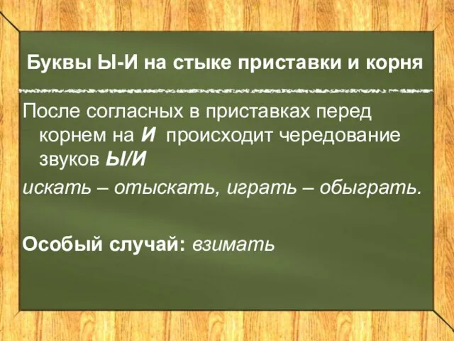 Буквы Ы-И на стыке приставки и корня После согласных в приставках перед