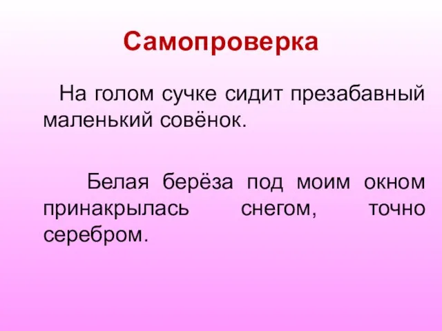 Самопроверка На голом сучке сидит презабавный маленький совёнок. Белая берёза под моим