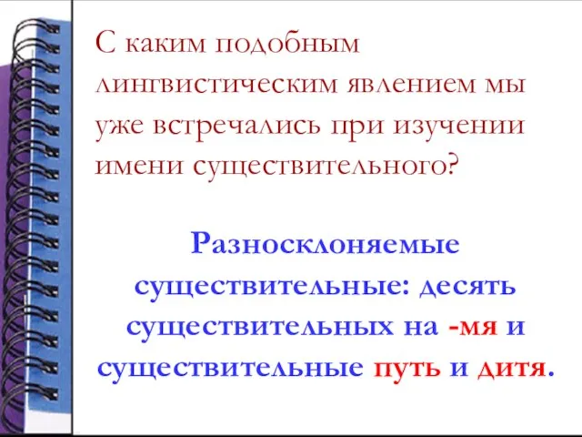 С каким подобным лингвистическим явлением мы уже встречались при изучении имени существительного?