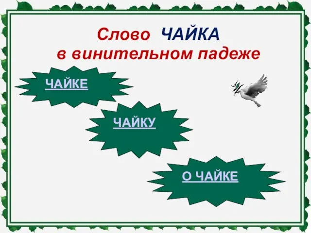 Слово ЧАЙКА в винительном падеже ЧАЙКЕ ЧАЙКУ О ЧАЙКЕ