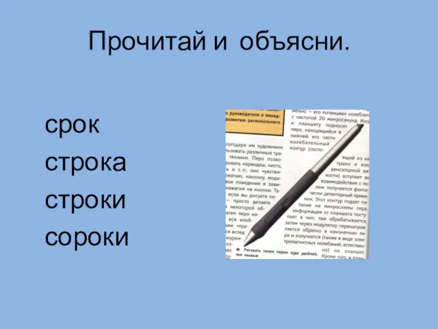 Прочитай и объясни. срок строка строки сороки