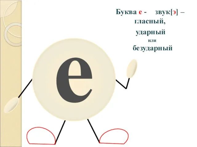 е Буква е - звук[э] – гласный, ударный или безударный