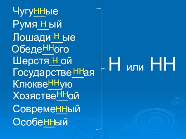 Чугу__ые Румя__ый Лошади__ые Обеде__ого Шерстя__ой Государстве__ая Клюкве__ую Хозястве__ой Совреме__ый Особе__ый Н или