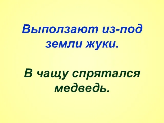 Выползают из-под земли жуки. В чащу спрятался медведь.