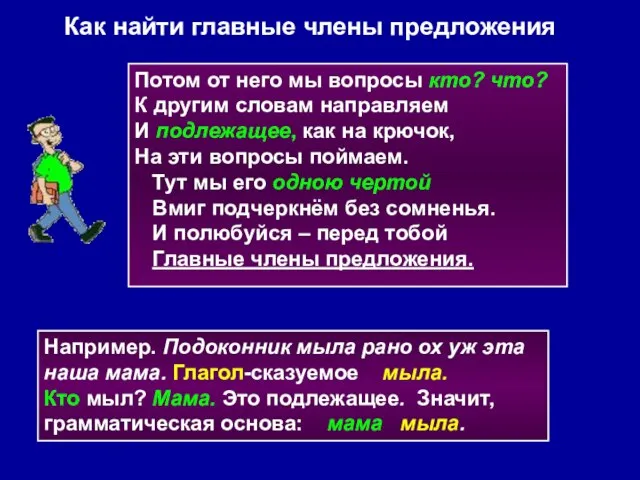 Потом от него мы вопросы кто? что? К другим словам направляем И