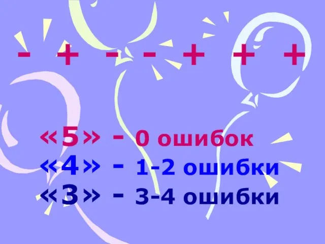 - + - - + + + «5» - 0 ошибок «4»