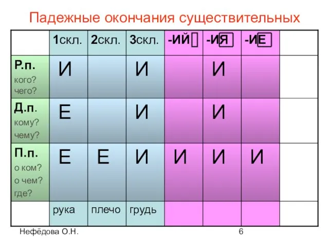 Нефёдова О.Н. Падежные окончания существительных