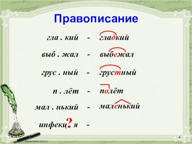 Правописание гла . кий - гладкий п . лёт - грус .