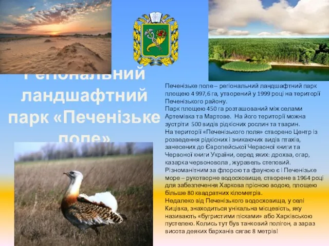 Регіональний ландшафтний парк «Печенізьке поле» Печенізьке поле – регіональний ландшафтний парк площею