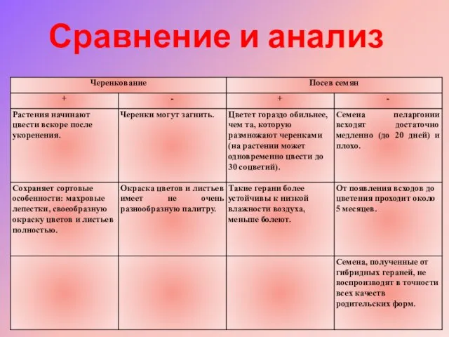 Сравнение и анализ