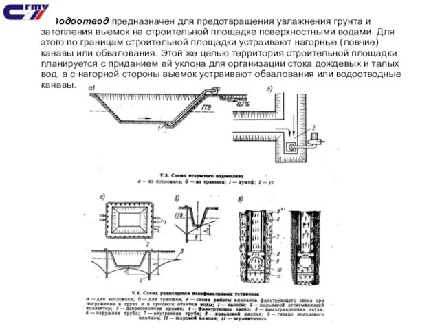 Водоотвод предназначен для предотвращения увлажнения грунта и затопления выемок на строительной площадке