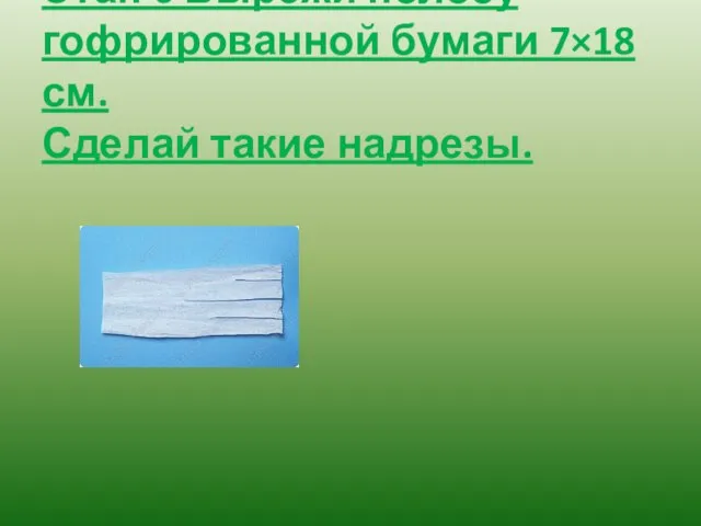 Этап 6 Вырежи полосу гофрированной бумаги 7×18 см. Сделай такие надрезы.