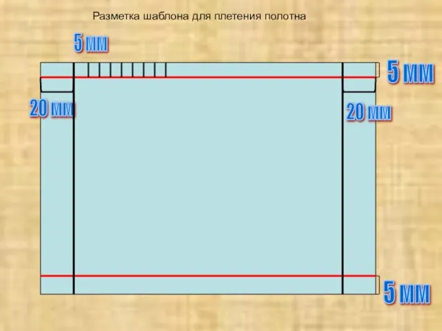 Разметка шаблона для плетения полотна 5 мм 5 мм 20 мм 20 мм 5 мм