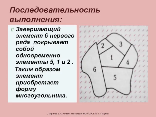 Завершающий элемент 6 первого ряда покрывает собой одновременно элементы 5, 1 и