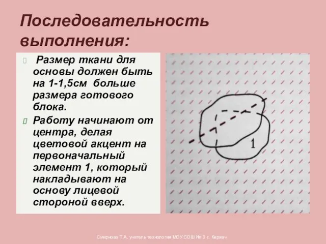 Размер ткани для основы должен быть на 1-1,5см больше размера готового блока.