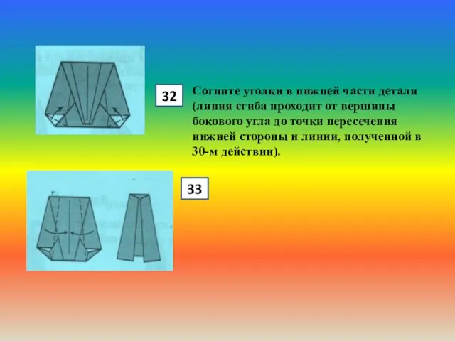 Согните уголки в нижней части детали (линия сгиба проходит от вершины бокового