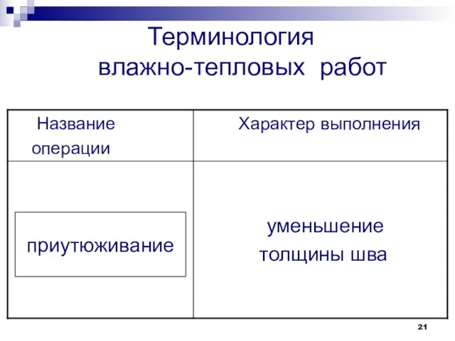 Терминология влажно-тепловых работ приутюживание