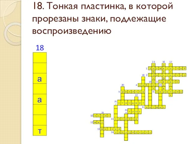 18. Тонкая пластинка, в которой прорезаны знаки, подлежащие воспроизведению