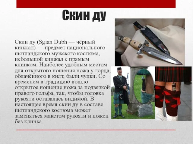 Скин ду Скин ду (Sgian Dubh — чёрный кинжал) — предмет национального