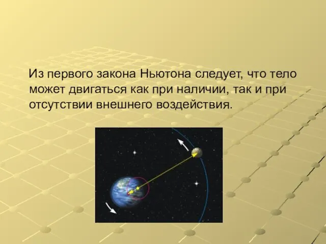 Из первого закона Ньютона следует, что тело может двигаться как при наличии,