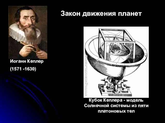Иоганн Кеплер (1571 -1630) Закон движения планет Кубок Кеплера - модель Солнечной