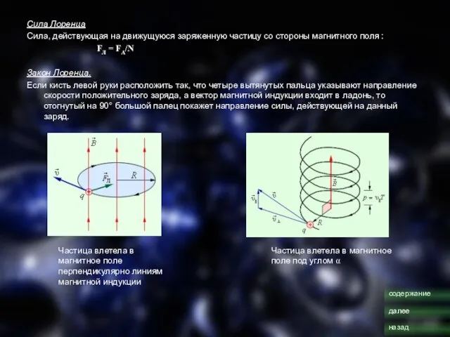 Сила Лоренца Сила, действующая на движущуюся заряженную частицу со стороны магнитного поля
