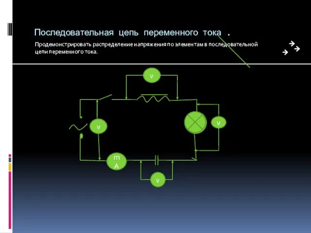 Последовательная цепь переменного тока . Продемонстрировать распределение напряжения по элементам в последовательной