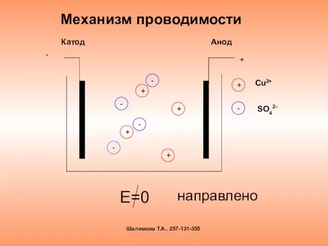 Механизм проводимости Е=0 направлено + + + + - - - -