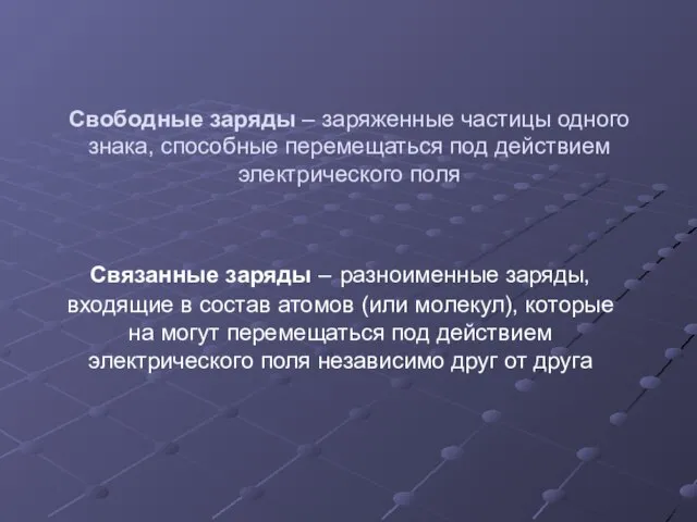 Свободные заряды – заряженные частицы одного знака, способные перемещаться под действием электрического