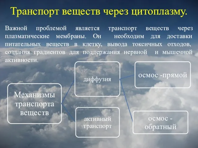 Транспорт веществ через цитоплазму. Важной проблемой является транспорт веществ через плазматические мембраны.