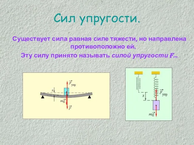 Сил упругости. Существует сила равная силе тяжести, но направлена противоположно ей. Эту