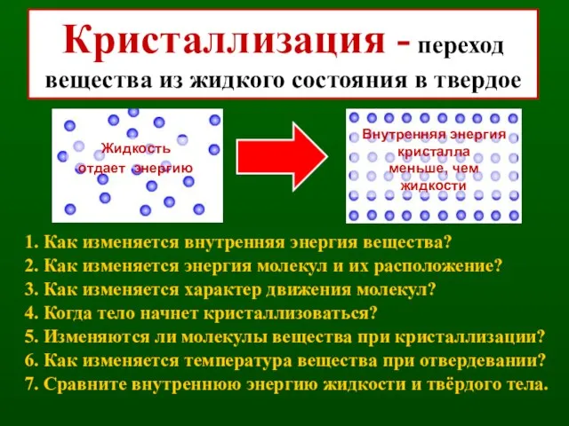 2. Как изменяется энергия молекул и их расположение? 1. Как изменяется внутренняя