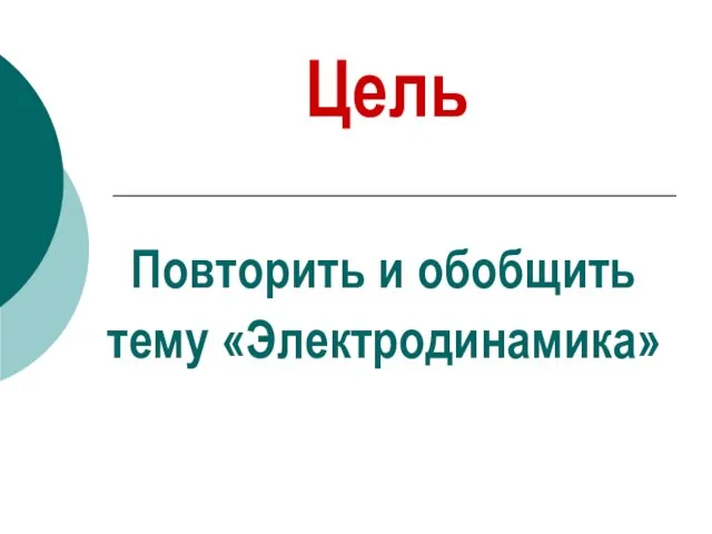 Цель Повторить и обобщить тему «Электродинамика»