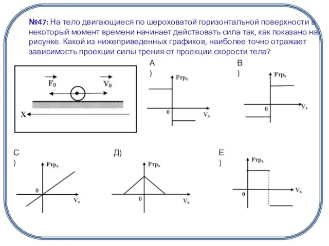 №47: На тело двигающиеся по шероховатой горизонтальной поверхности в некоторый момент времени