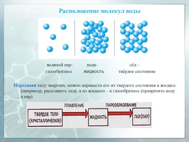 Передавая телу энергию, можно перевести его из твердого состояния в жидкое (например,