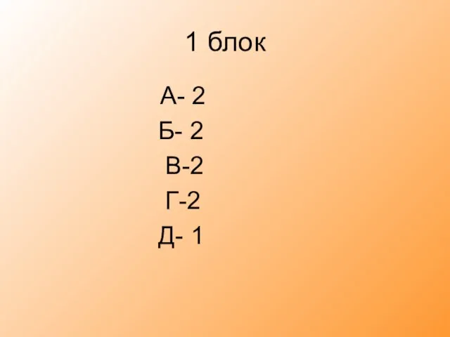 1 блок А- 2 Б- 2 В-2 Г-2 Д- 1