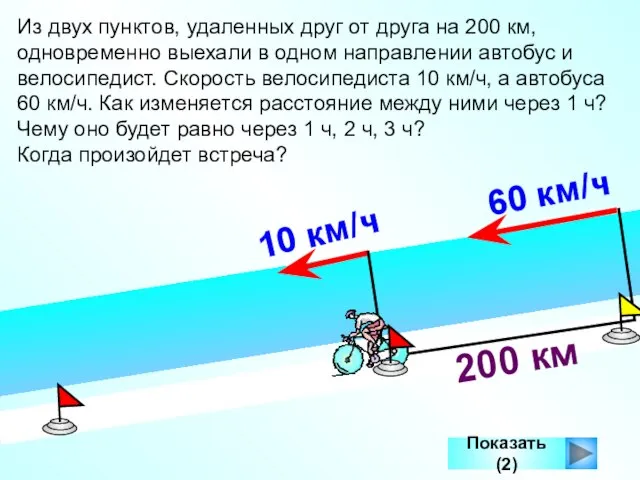 Показать (2) 200 км Из двух пунктов, удаленных друг от друга на