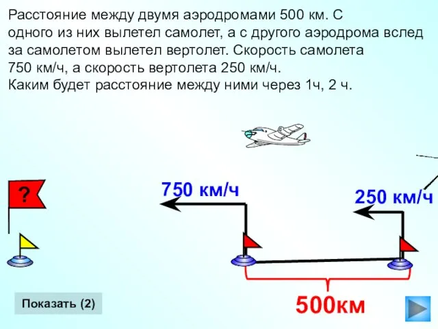 Расстояние между двумя аэродромами 500 км. С одного из них вылетел самолет,