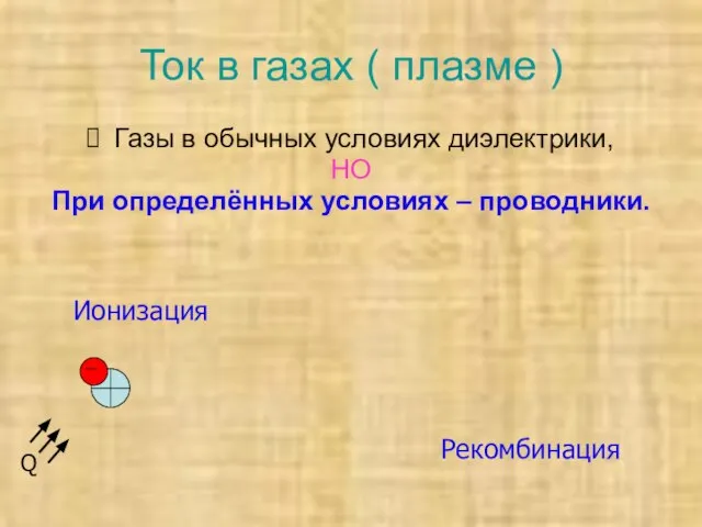 Ток в газах ( плазме ) Газы в обычных условиях диэлектрики, НО