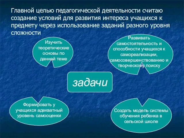 Главной целью педагогической деятельности считаю создание условий для развития интереса учащихся к