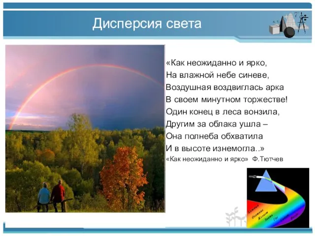 Дисперсия света «Как неожиданно и ярко, На влажной небе синеве, Воздушная воздвиглась