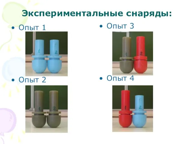 Экспериментальные снаряды: Опыт 1 Опыт 2 Опыт 3 Опыт 4