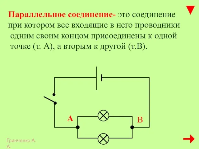 Параллельное соединение- это соединение при котором все входящие в него проводники одним